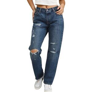 LEVI'S 501 90s Jeans Destructed Denim Straight Leg High Rise Indigo Blue 26